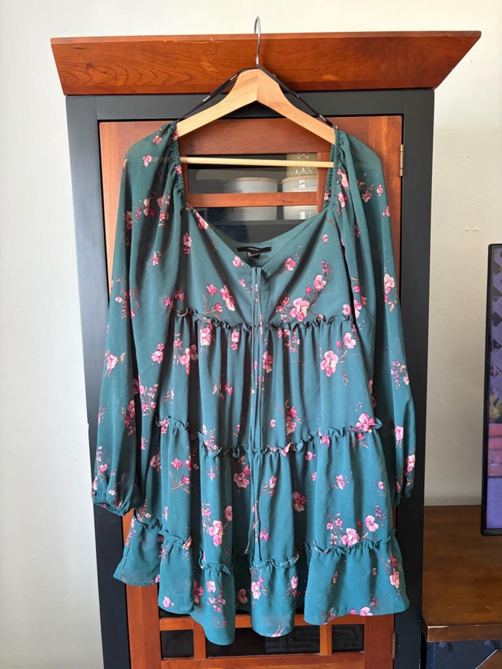 Forever 21 Green Floral Ruffle Dress